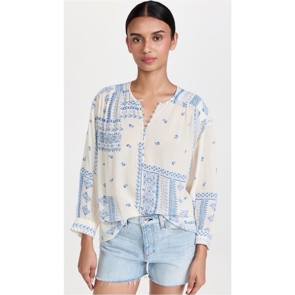 ba&sh Cream Blouse with Blue Floral Print - Picture 6 of 16